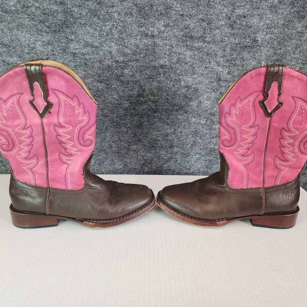 Roper Boots Kids Girls Size‎ 3 Brown Pink Faux Leather Cowboy Western